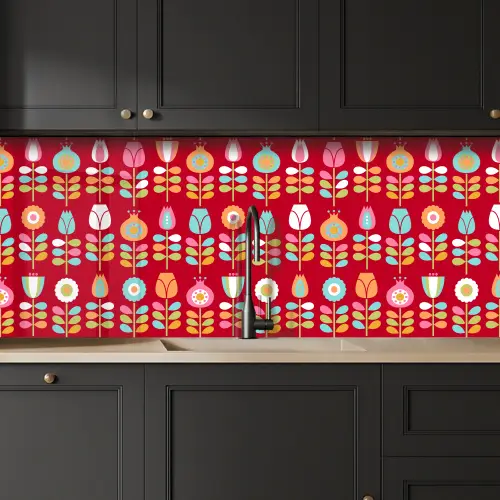 Patronen - Bloemen - Retro - Rood keuken achterwand 2 middel 871 -sfeer1