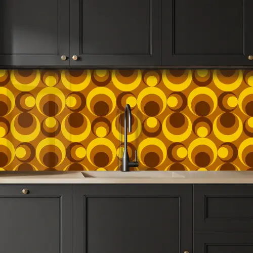 Patronen - Retro - Bruin - Geel keuken achterwand 2 middel 871 -sfeer1