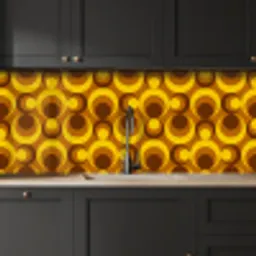 Patronen - Retro - Bruin - Geel keuken achterwand 2 middel 871 -sfeer1