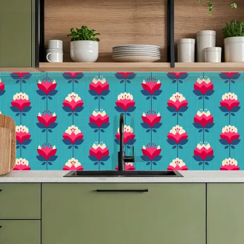 Patronen - Retro - Bloemen - Lelie keuken achterwand 2 middel 871 -sfeer3