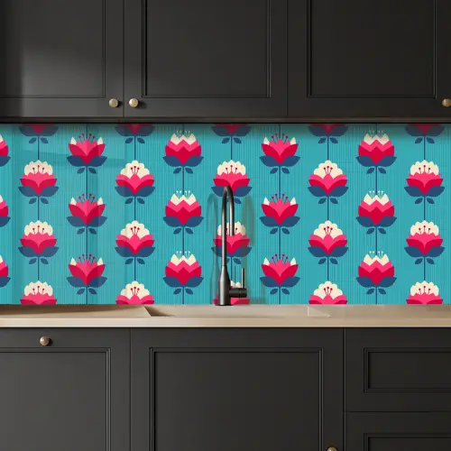 Patronen - Retro - Bloemen - Lelie keuken achterwand 2 middel 871 -sfeer1