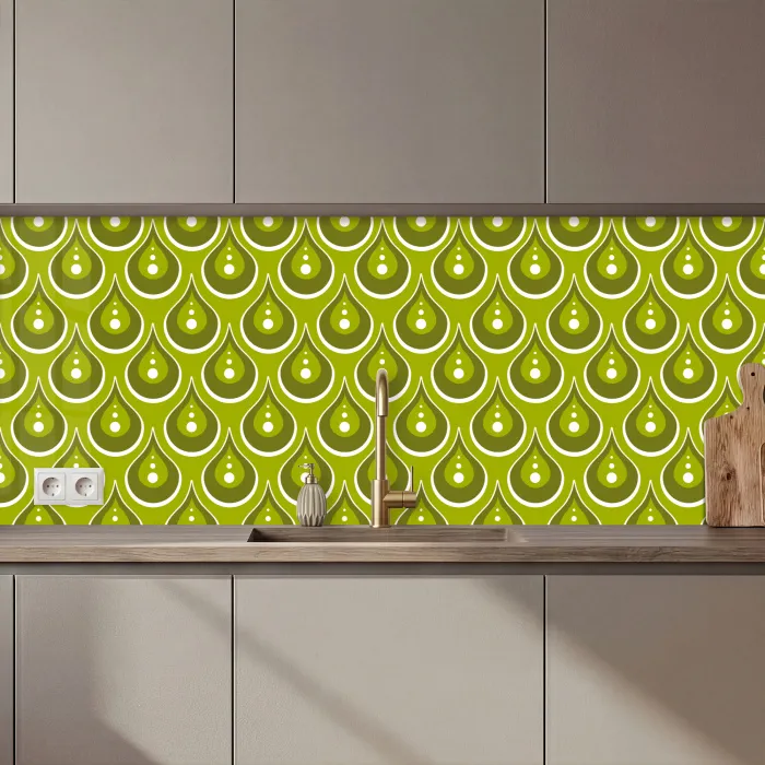 Patronen - Retro - Regen - Druppel - Groen keuken achterwand 2 middel 871 zz_3dshopping