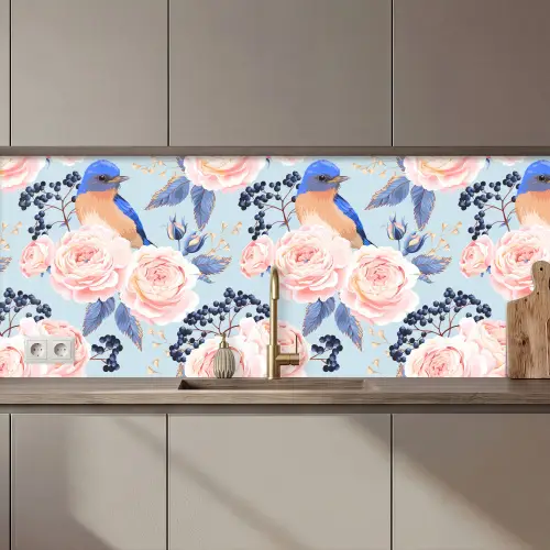 Patronen - Roos - Vogel - Blauw keuken achterwand 2 middel 871 zz_3dshopping