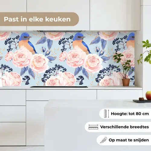 Patronen - Roos - Vogel - Blauw keuken achterwand 2 middel 871 -sfeer4_NL