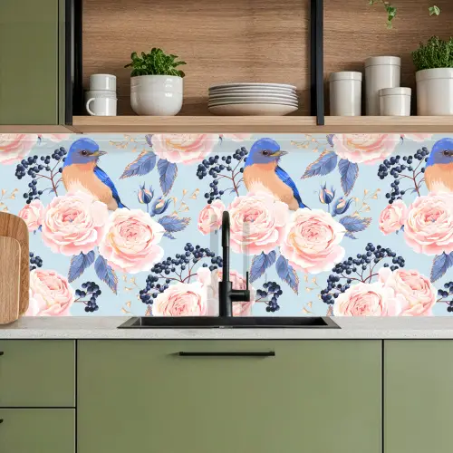 Patronen - Roos - Vogel - Blauw keuken achterwand 2 middel 871 -sfeer3