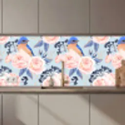 Patronen - Roos - Vogel - Blauw keuken achterwand 2 middel 871 zz_3dshopping