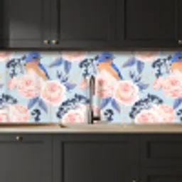 Patronen - Roos - Vogel - Blauw keuken achterwand 2 middel 871 -sfeer1