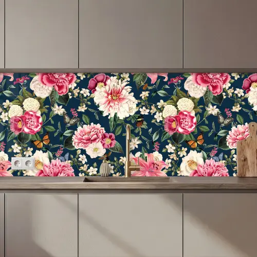 Patronen - Roos - Bladeren keuken achterwand 2 middel 871 zz_3dshopping