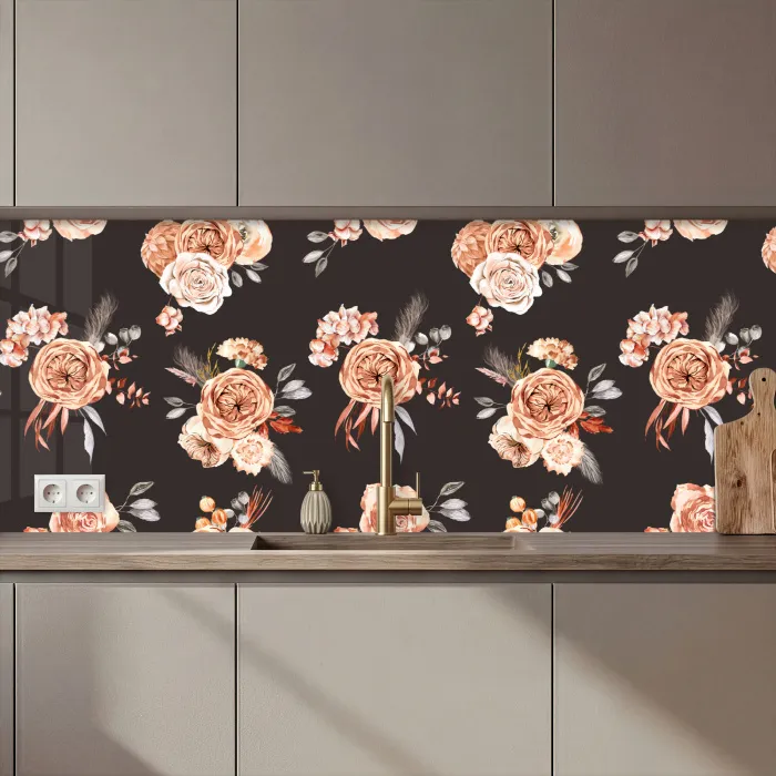 Patronen - Rozen - Zwart keuken achterwand 2 middel 871 zz_3dshopping