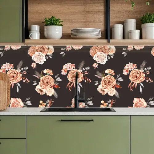 Patronen - Rozen - Zwart keuken achterwand 2 middel 871 -sfeer3