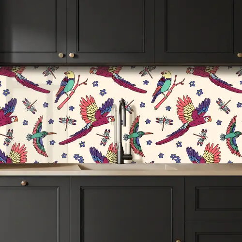 Patronen - Vintage - Vogels keuken achterwand 2 middel 871 -sfeer1
