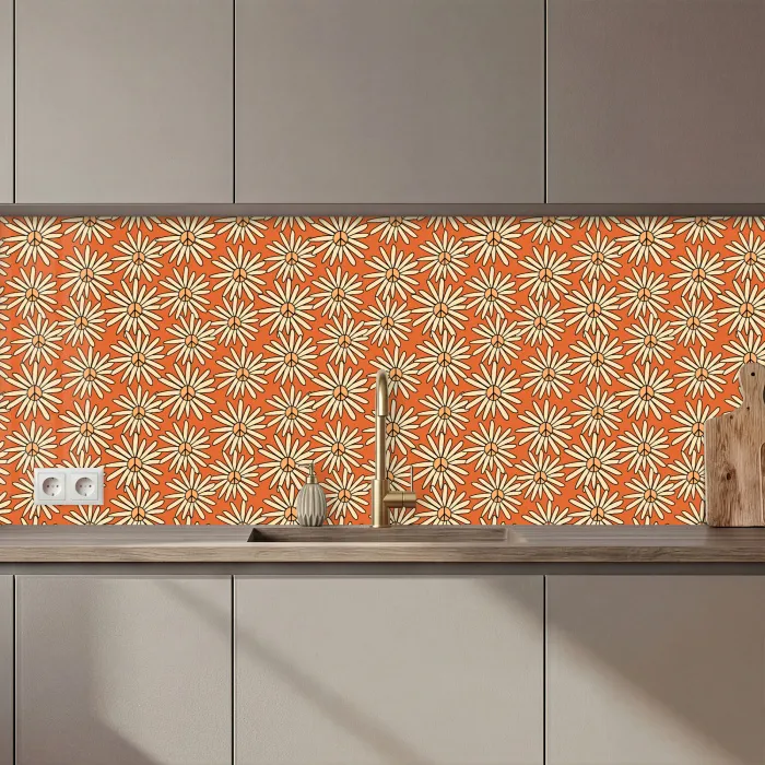 Patronen - Vintage - Bloem - Oranje keuken achterwand 2 middel 871 zz_3dshopping