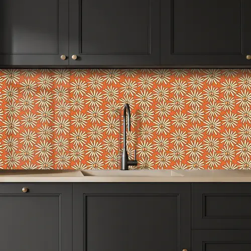 Patronen - Vintage - Bloem - Oranje keuken achterwand 2 middel 871 -sfeer1