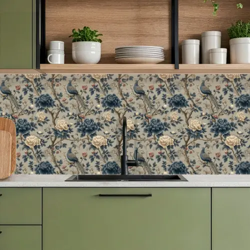 Pauw - Bloemen - Blauw keuken achterwand 2 middel 871 -sfeer3