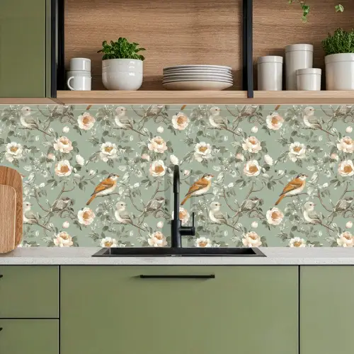 Roze - Vogels - Kleurrijk keuken achterwand 2 middel 871 -sfeer3