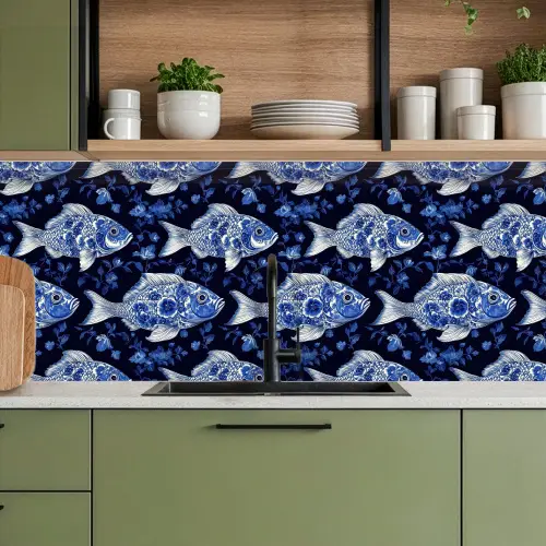Vissen - Bloemen - Blauw keuken achterwand 2 middel 871 -sfeer3