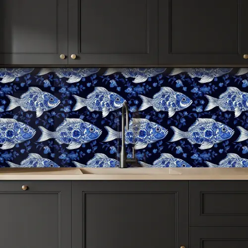 Vissen - Bloemen - Blauw keuken achterwand 2 middel 871 -sfeer1