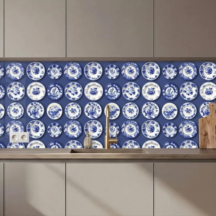 Borden - Floraal - Blauw keuken achterwand 2 middel 871 zz_3dshopping
