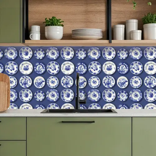 Borden - Floraal - Blauw keuken achterwand 2 middel 871 -sfeer3