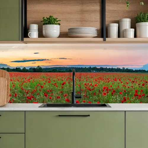 Klaprozen - Landschap - Rood - Bloemen keuken achterwand 2 middel -sfeer3