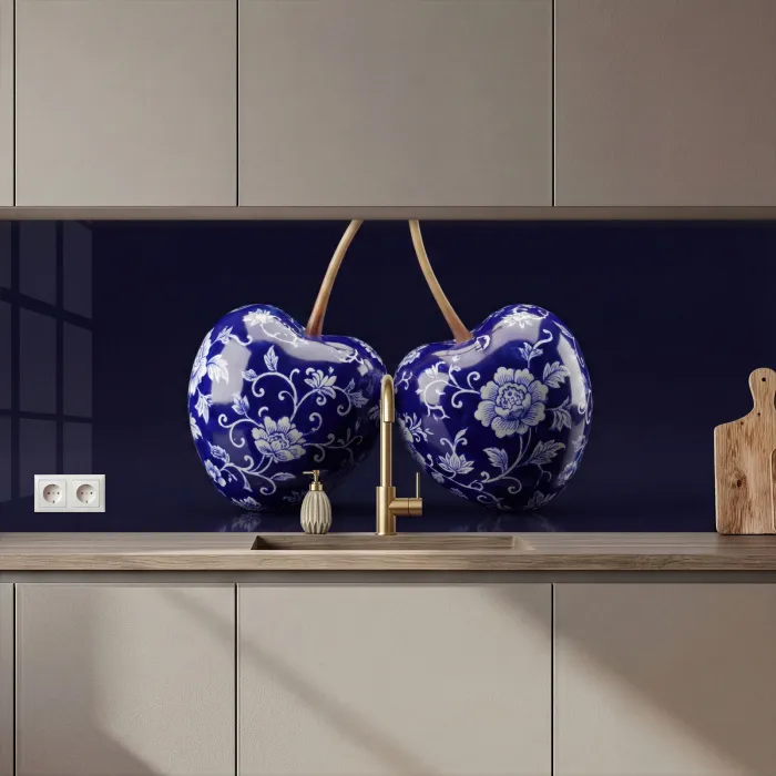 Porselein- Kersen - Delfts - Blauw keuken achterwand 2 middel zz_3dshopping