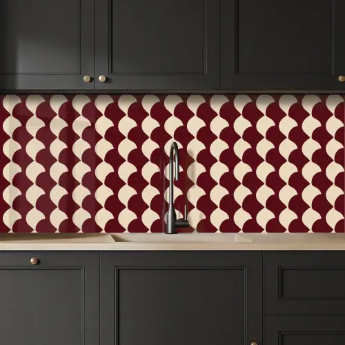 Rood - Tegelpatroon - Crème keuken achterwand 2 middel 871 -sfeer1