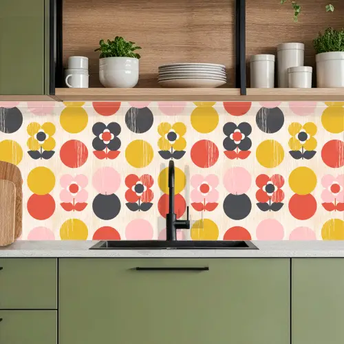 Retro - Design - Bloemen - Pastel keuken achterwand 2 middel 871 -sfeer3