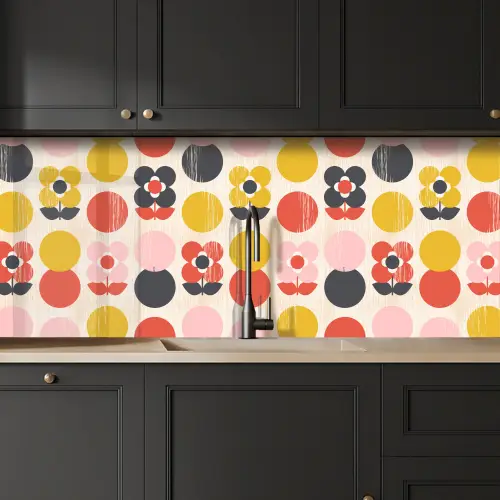 Retro - Design - Bloemen - Pastel keuken achterwand 2 middel 871 -sfeer1
