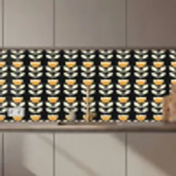 Retro - Bloem - Zwart - Okergeel keuken achterwand 2 middel 871 zz_3dshopping