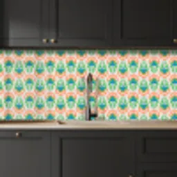 Retro - Bloemen - Design - Groen - Oranje keuken achterwand 2 middel 871 -sfeer1