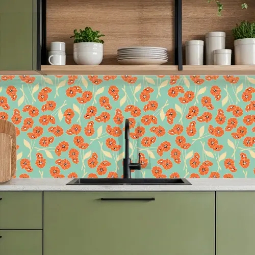 Retro - Bloemen - Design - Oranje keuken achterwand 2 middel 871 -sfeer3