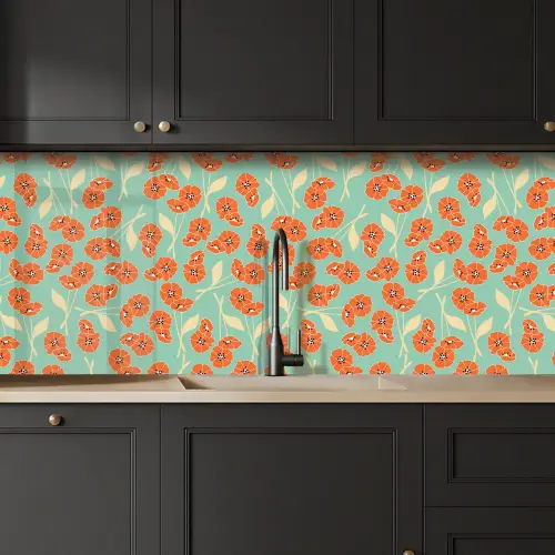 Retro - Bloemen - Design - Oranje keuken achterwand 2 middel 871 -sfeer1