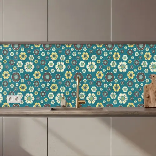 Retro - Bloemen - Patronen - Blauw keuken achterwand 2 middel 871 zz_3dshopping