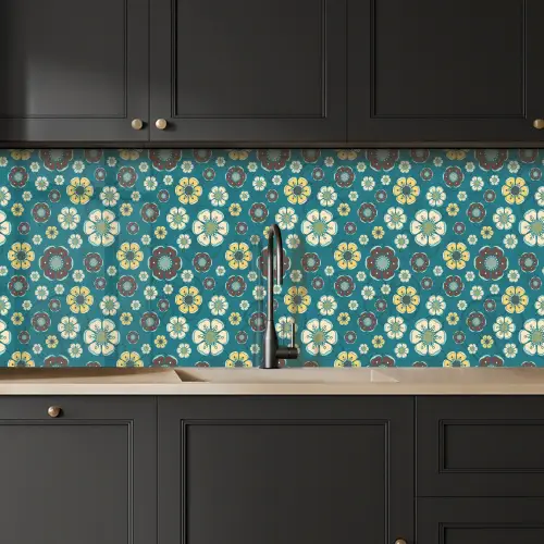 Retro - Bloemen - Patronen - Blauw keuken achterwand 2 middel 871 -sfeer1
