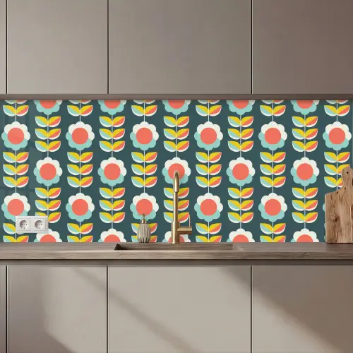 Retro - Bloemen - Scandinavisch keuken achterwand 2 middel 871 zz_3dshopping