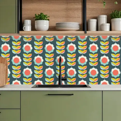 Retro - Bloemen - Scandinavisch keuken achterwand 2 middel 871 -sfeer3