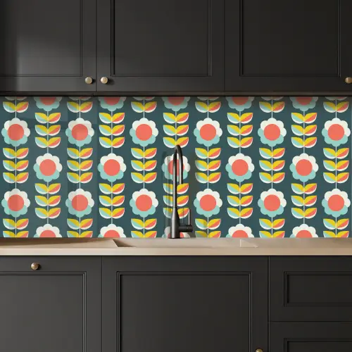 Retro - Bloemen - Scandinavisch keuken achterwand 2 middel 871 -sfeer1