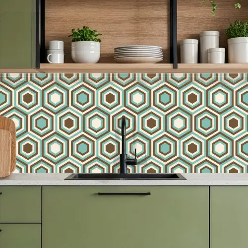 Retro - Honeycomb - Blauw - Bruin keuken achterwand 2 middel 871 -sfeer3