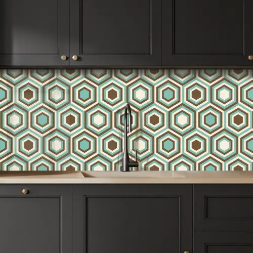 Retro - Honeycomb - Blauw - Bruin keuken achterwand 2 middel 871 -sfeer1