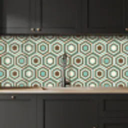 Retro - Honeycomb - Blauw - Bruin keuken achterwand 2 middel 871 -sfeer1