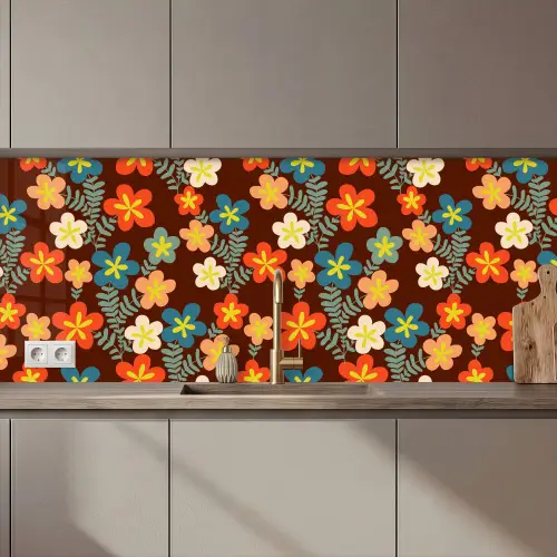 Retro - Patronen - Bloemen - Jaren 70 keuken achterwand 2 middel 871 zz_3dshopping