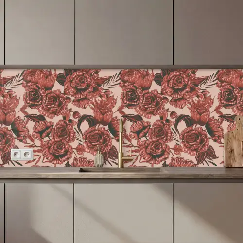 Roos - Patroon - Bloemen keuken achterwand 2 middel 871 zz_3dshopping