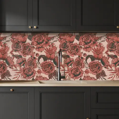 Roos - Patroon - Bloemen keuken achterwand 2 middel 871 -sfeer1