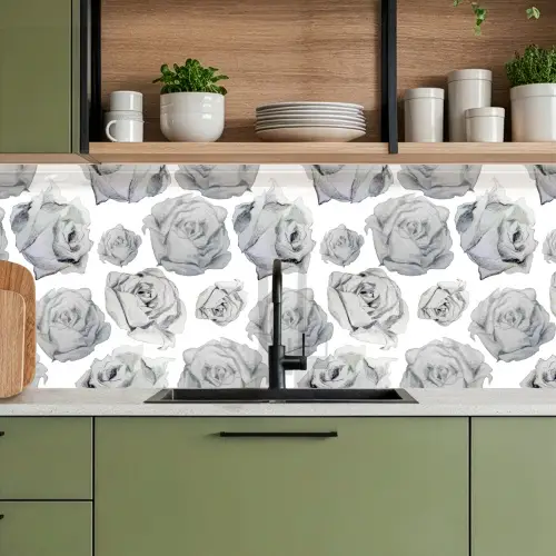 Rozen - Bloem - Zwart Wit - Patroon keuken achterwand 2 middel 871 -sfeer3