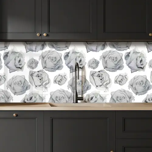 Rozen - Bloem - Zwart Wit - Patroon keuken achterwand 2 middel 871 -sfeer1