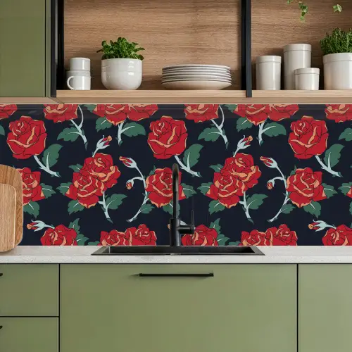 Rozen - Bloem - Patroon - Rood keuken achterwand 2 middel 871 -sfeer3