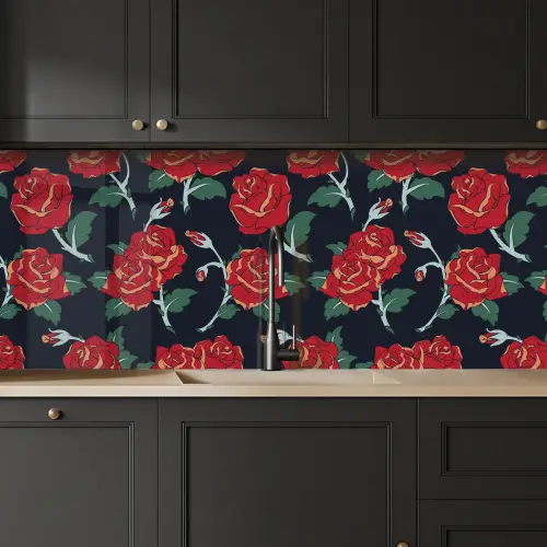 Rozen - Bloem - Patroon - Rood keuken achterwand 2 middel 871 -sfeer1