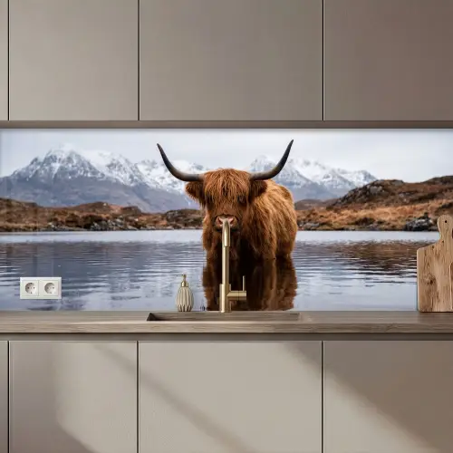 Schotse hooglander - Bruin - Water keuken achterwand 2 middel zz_3dshopping
