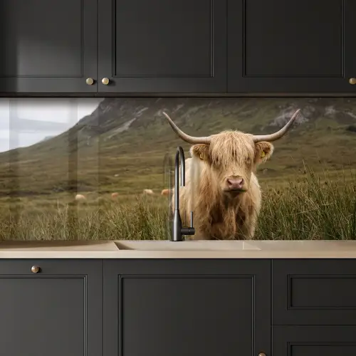 Schotse hooglander - Bergen - Grasveld keuken achterwand 2 middel -sfeer1