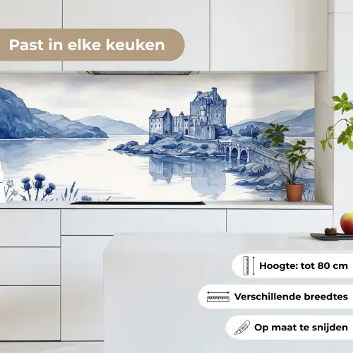 Schots - Kasteel - Blauw - Aquarel keuken achterwand 2 middel -sfeer4_NL